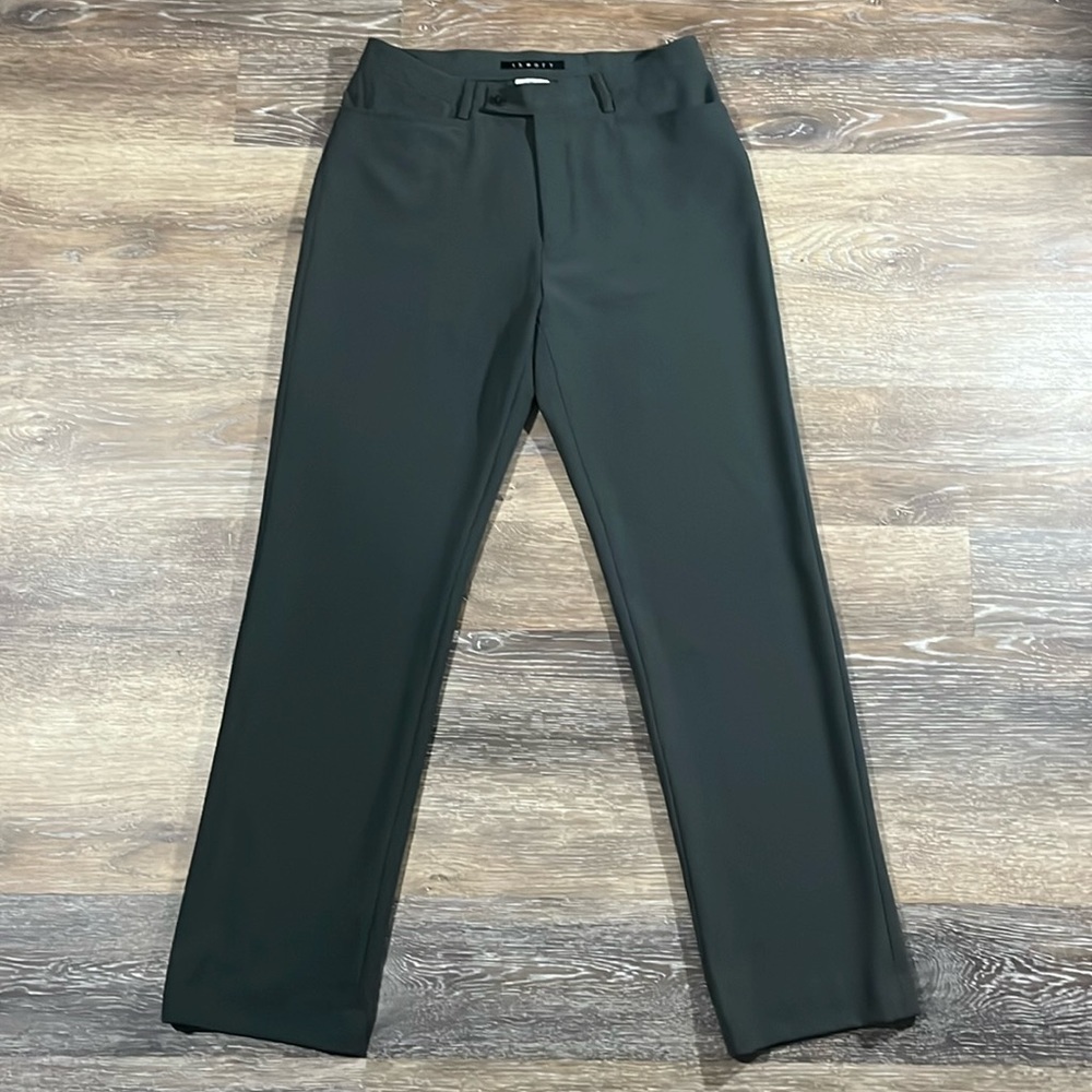 Theory Women's Green Flat Front Trousers/ Pants